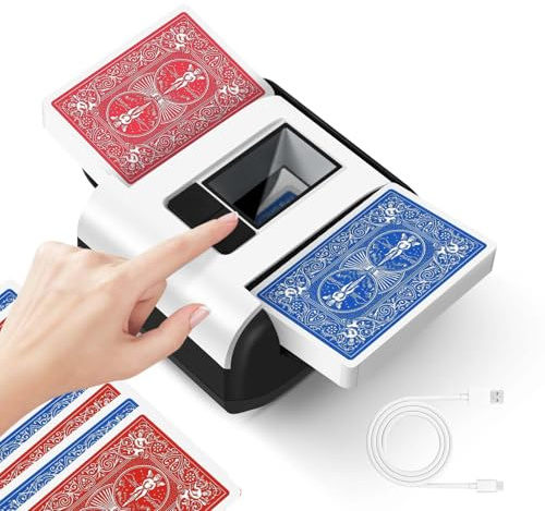 NAVAZIP Automatic Card Shuffler with Auto & Manual Modes - Quiet, Rechargeable, and Portable Electric Card Shuffler for 1-2 Decks, Perfect for Poker, UNO, Blackjack, Skip-Bo, Phase 10, Home Game Night