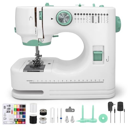 Macchina per Cucire Automatica,Macchina da Cucire Portatile a 12 Punti, Ago doppio e filo doppio, 6 Piedini inclusi, per Principianti e Bambini, Pedale e Kit da Cucito (0)