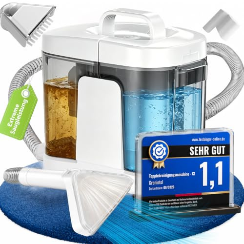 Grenintol C1 600W Lavatappeti, 17kPa Potente Aspirazione, Lava Tappezzeria per Auto, Moquette, Materassi, Serbatoio Doppio, Spazzola Autopulente Bianco