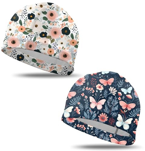 Deokke 2 PCS Fabric Swim Cap Elastic Breathable Cloth Swimming Cap Fit Short Hair Men Women Girls One Size Hat