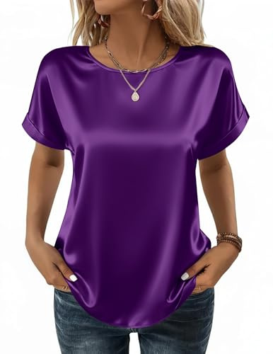 Satin Shirt Women Short Sleeves Summer Silk Tops Tunic Solid Casual Blouse