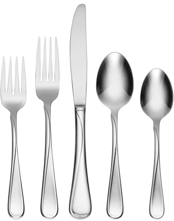 Oneida 2865045A Flight 45 Piece Everyday Flatware, Service for 8, 18/0 Stainless Steel, Silverware Set, Dishwasher Safe, Silver
