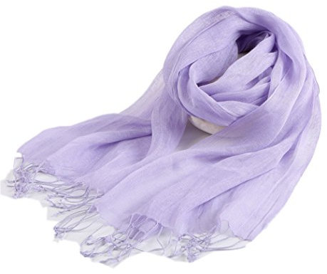 Prettystern Damen Herren Leinen-schal Frühling Sommer-Schal mit langer Fransen - T15 Hell-Lila