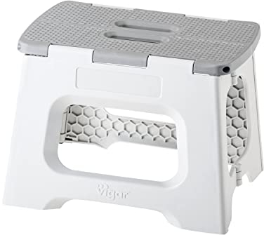 Vigar - Taburete Plegable - Modelo Compact - 23 cm de Altura - 80% Plástico Reciclado - Ideal Cocina, Baño y Camping - Escalón Peldaño Infantil - Gris