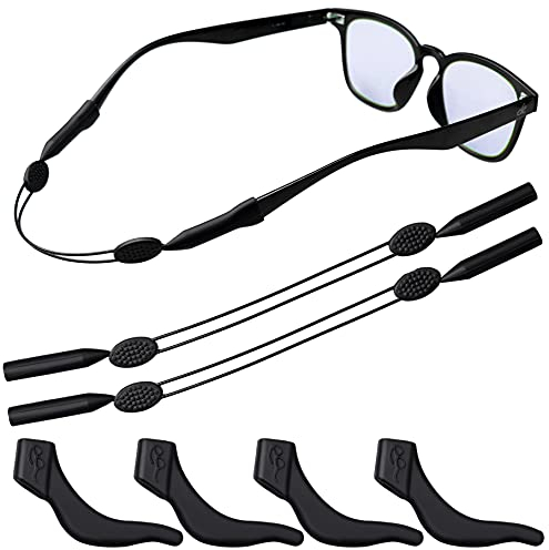 pengxiaomei 2 Pack Sunglass Holder Strap, Sports Glasses Strap with 4 Pcs Ear Hooks Anti Slip Sports Eyewear Retainer, Adjustable Universal Eyeglass Cord for Women Men