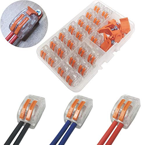 Connecteur de Fil Compact, CTRICALVER 21pcs 2 ports Conducteur Compact Fil Connecteurs Ressort Bornier Kits de et clip de montage