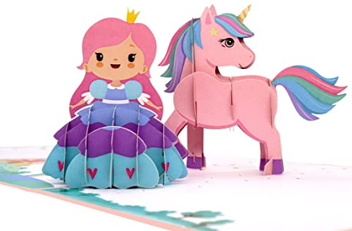 MOKIO® Tarjeta Pop-Up – Princesa y Unicornio – Tarjeta de felicitación 3D para un cumpleaños, Tarjeta de regalo emergente con sobre