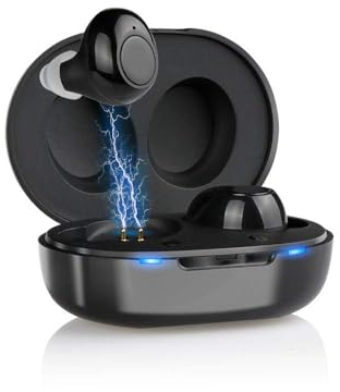 JINGHAO Sprachverstärkung Gerät für ältere Menschen - ITE wiederaufladbar - persönlicher Audioverstärker Hilfe zum Fernsehen und Sprechen(Schwarz)