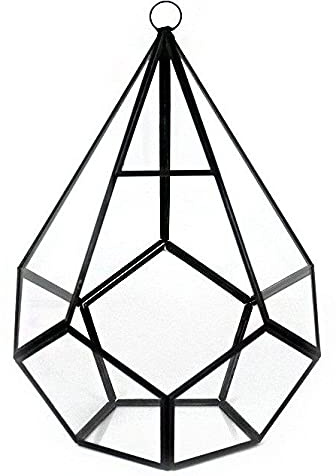 Floralcraft Wall Mount Hanging Teardrop Terrarium Flower Display Planter Pot for Succulent Fern Moss Cacti, Black (h26 x w17cm)