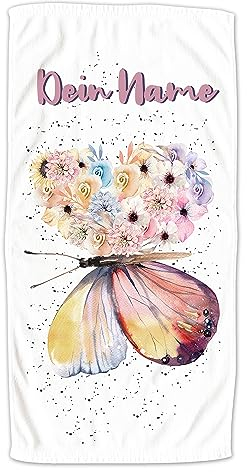 GRAZDesign Kinder Handtuch mit Namen, Schmetterling mit Blumen, Badetuch für Mädchen von 2-10 Jahren Strand / 140x70cm