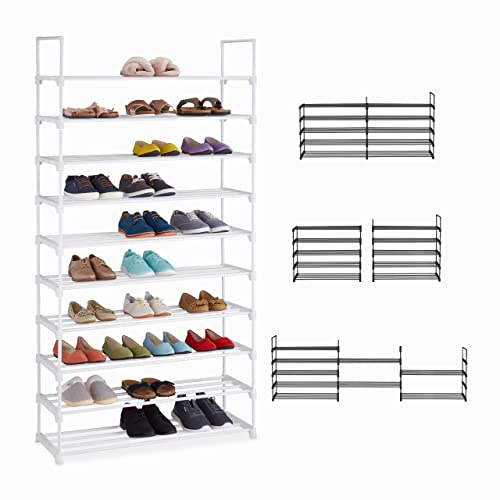 Relaxdays Zapatero Grande Sistema Encaje, 10 Niveles, Modular, 175,5 x 93 x 30,5 cm, Estantería Zapatos Metal, Blanco