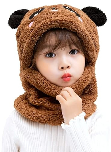 JFAN Bonnet Enfant Garcon et Fille Mignon Bonnet d'hiver à Oreilles d'ours Unisexe Marron