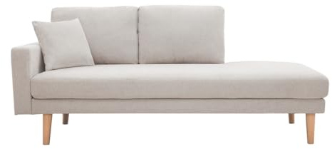 Miliboo Meridiana scandinava in tessuto effetto velluto strutturato beige e legno chiaro BERTILLE