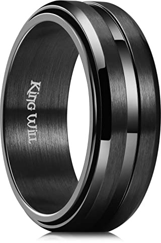 King Will 8mm Spinner Ring for Men & Women - Stainless Steel Fidget Anxiety Ring with High Polish & Brushed Finish | Black, Silver, Gold Unisex Jewelry Gift