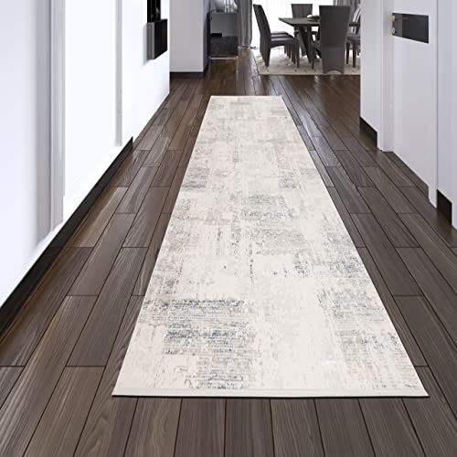Matta dröm matta abstrakt blå vit glanseffekt modern 80 x 300 cm | Lättskött, slitstark, allergivänlig, med korta fransar, fri från skadliga ämnen och OEKO-TEX certifierad