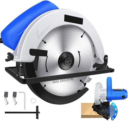 JAOSY 2000W Circular Saw, Heavy Duty Wood Cutting Tool with 2m Electrical Cord, Powerful Motor, 185mm Blade Diameter Ideal for Wood, Plastic, Soft Metal