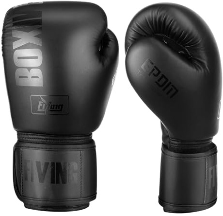 FIVING Boxing Gloves for Men and Women, Heavyweight, Black, Suitable for Boxing, Kickboxing, Mixed Martial Arts, Muay Thai, MMA, Heavy Bag Training (Black, 12oz)