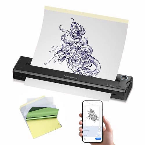 LIUMATE Termocopiadora Tattoo Bluetooth Impresora térmica con 15 Papel de Transferencia, Máquina de Transferencia de Tatuajes 2000mAh Impresora Tatuajes Compatible con Android y iOS