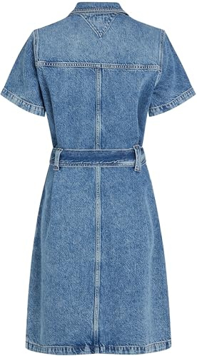 Tommy Hilfiger Robe en Denim Femme Knee Belted Ali Manches Courtes, Bleu (Ali), 46