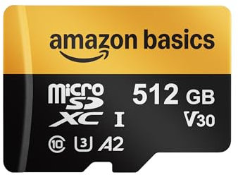 Amazon Basics 512-GB-microSDXC-Karte mit Adapter, Lesegeschwindigkeit bis zu 200 MB/s, 1er-Pack