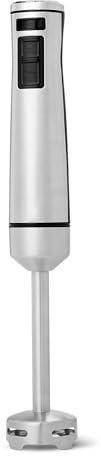 Amazon Basics 1000-W-Stabmixer mit Turbotaste, Mehreren Geschwindigkeiten, Abnehmbarer Edelstahlklinge, Kabelgebunden, Silber