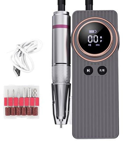 Fresa per Unghie Professionale 35000 Giri, Nail Drill Compatto a Batteria con Velocità Regolabile, Set Manicure Elettrico con Lima per Unghie in Gel e Acriliche, per Manicure e Pedicure (Grigio)