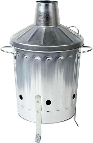Unibos Mini Garden 15L Litre Galvanised Incinerator Small Fire Bin - Ideal for Burning Paper, Leaves, Wood, Rubbish With Lid (OPEN LID 15L INCINERATOR)