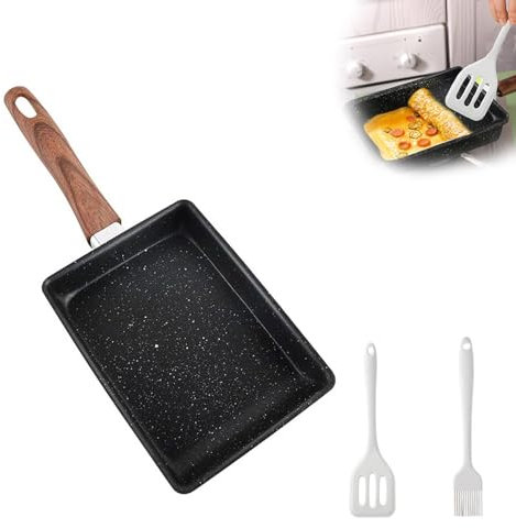 HUANR Padella per Frittata, 19 x 15,5 x 4 cm Padella per Pancake, Pancake Piastra, con Manico Removibile, Spatola e Pennello in Silicone, Padella, per Frittate, Bistecche, Pesce