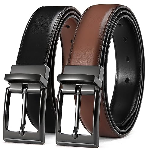CHAOREN Ceinture Homme Cuir, 1 Ceinture Noir/Marron - 2 Couleurs Dans Une Seule, Homme Réversible avec Boucle Pivotante 32mm pour Costume et Business