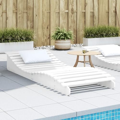 IKAYAA Sonnenliege Holz Wetterfest Garten Doppelliege Loungebett Sonnenbett Outdoor Bett Holzliege Garten Liege Holzliege Himmelsliege 205 x 80 x 31.5 cm Weiß
