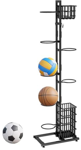 Bollförvaringshylla, sportutrustning förvaring, fotbollsstativ, fotbollsstativ, rostbeständigt basketställ med korg för volleyboll fotboll