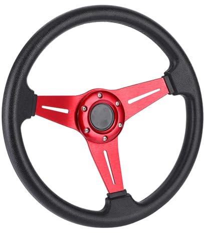 Lightweight Drifting Steering Wheel, 350mm Diameter PU Wheel, Fine Workmanship, Upgrade Your Car Interior Style, Appropriate Size and Easy to Install, Made of Material, (Red)