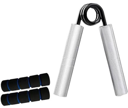 Milageto Grip Fortalecedor de Mano Ejercitador de Muñeca Estirador de Dedos Herramienta de Ejercicio de Antebrazo con Diseño Portátil de Aluminio Funcional, 250 LB Argent