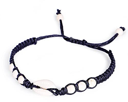 TOVINANNA Bracelet Coquillage Tissé 2 Pièces Noir Blanc En Coquilles Naturelles Fait Main Femme Présent Anniversaire Mode Bijou Accessoire Estival Plage