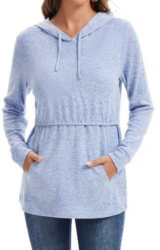 Sosolism Maglietta a Maniche Lunghe per Allattamento Felpa Invernale con Cappuccio e Tasca Maglione per Poppata e Estrazione del Latte