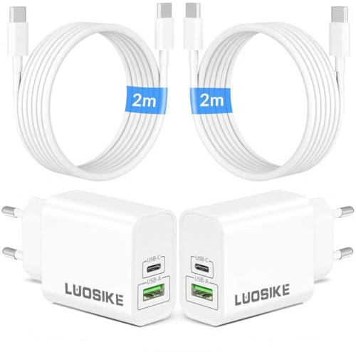 60W snabbladdare för iPhone 17/Air/16e/16/15 Pro MAX Plus, USB-C 2-portars laddare för Apples iPad 10/11 generation A16, 40W+20W USB C/A originaltillbehör prisadapter med 2 M-kabel, 2 pack