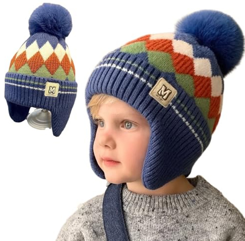 RVYEIOP Gorro cálido para niños, Apto para niñas y niños de 2 a 10 años, Gorro cálido de Invierno, Gorro de Punto para otoño, Invierno y Primavera (Azul).