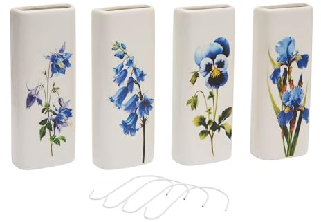 Coopers of Stortford - Pack of 4 Ceramic Radiator Humidifiers - Silent Evaporative Home Air Moisturiser with Pansy, Iris, Bluebell and Columbine Designs