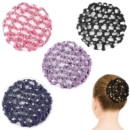 4 Pezzi Retina per Chignon Bambina e Donna, Retine per Capelli Chignon per Danza Classica e Pattinaggio, Accessori Capelli Elastici in 4 Colori (Nero, Viola, Rosa, Blu Notte)