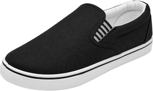 Men's Canvas Slip-On Trainers Classic Casual Deck Pumps Comfort Shoes Grey, Black, Navy