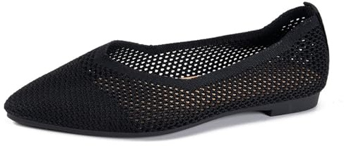Summer Sporty Knitted Ballerina Slip On Shoes, Non Slip Breathable Comfortable Flat Trainers for Women Black