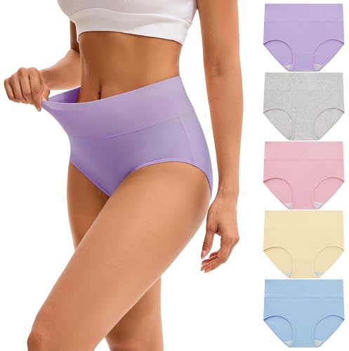 INNERSY Taillenslip Damen Baumwolle High Waist Unterhosen Frauen Slips Mehrpack Pantys 5er Pack (XXL, Früher Sommer)