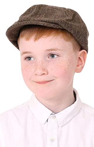 Kids Flat Cap Accessory - Pack of 1 - Brown Newsboy Hat with Herringbone Pattern - Boys Girls Childs Victorian School Play World Book Day Fancy Dress Costume Accessory
