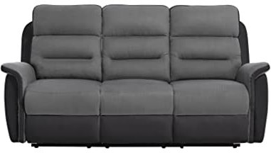 LOUNGITUDE - Canapé de Relaxation Manuel 3 Places en Simili et Microfibre - Noir/Gris