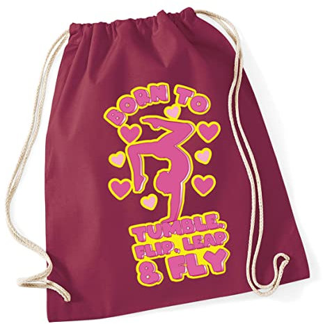 Hippowarehouse Born to tumble, flip, leap and fly - Gymnastics Drawstring Cotton School Gym Bag 37cm x 46cm, 12 litres