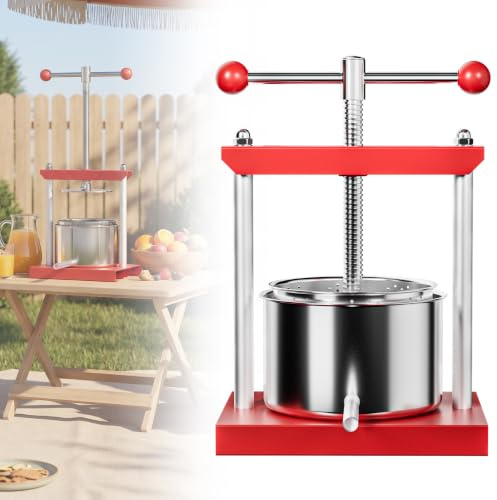 Froadp Pressa Manuale Torchietto per Frutta Estrattore di Succo in Acciaio Inox e Ferro Torchio Manuale per Vino con Manico Spremiagrumi Meccanicoper Vino Frutta Verdura (26x21x39,5cm, 3 Litri)