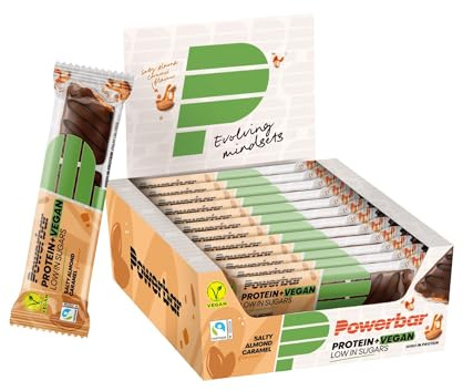 Power Barr Protein Plus Low Sugar Vegan Salty Almond Caramel 12x42g - High Protein Low Sugar Vegan Bar