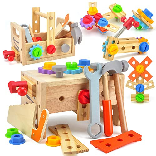 ACCXFEK Wooden 29Pcs Tool Set for Kids - Educational Building Toys Montessori Construction Sets for Boys & Girls Age 3-5
