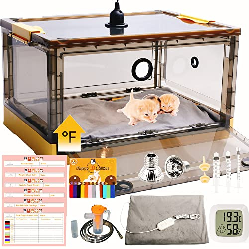 Puppy and Kitten Incubator With Pad, Whelping Collars, Feeding Tube, and 6 Charts for Pet's Information Recording