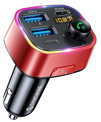 Syncwire FM Transmitter Auto Bluetooth 5.4 48W (PD 36W & 12W) Bluetooth Adapter Auto mit [Lichtschalter] [HiFi-Bass-Sound] [Schnellladen] Freisprecheinrichtung Autoladegerät Zigarettenanzünder
